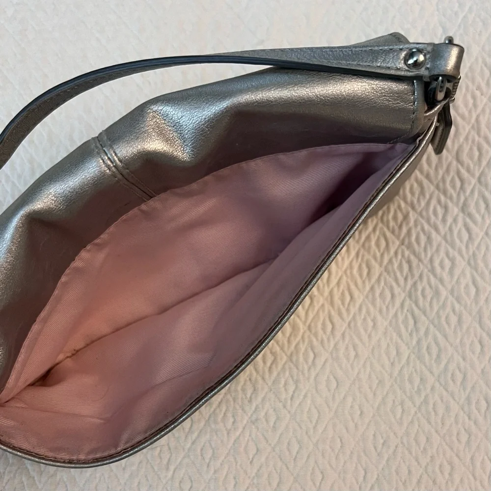 COACH Ashley Leather Wristlet Metallic Silver